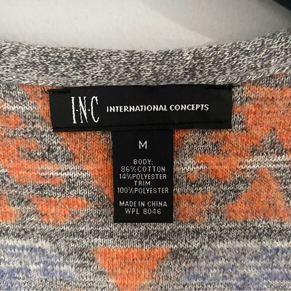 INC Womens Aztec Print Fringe Open Front Winter Vest Orange M - Picture 2 of 3